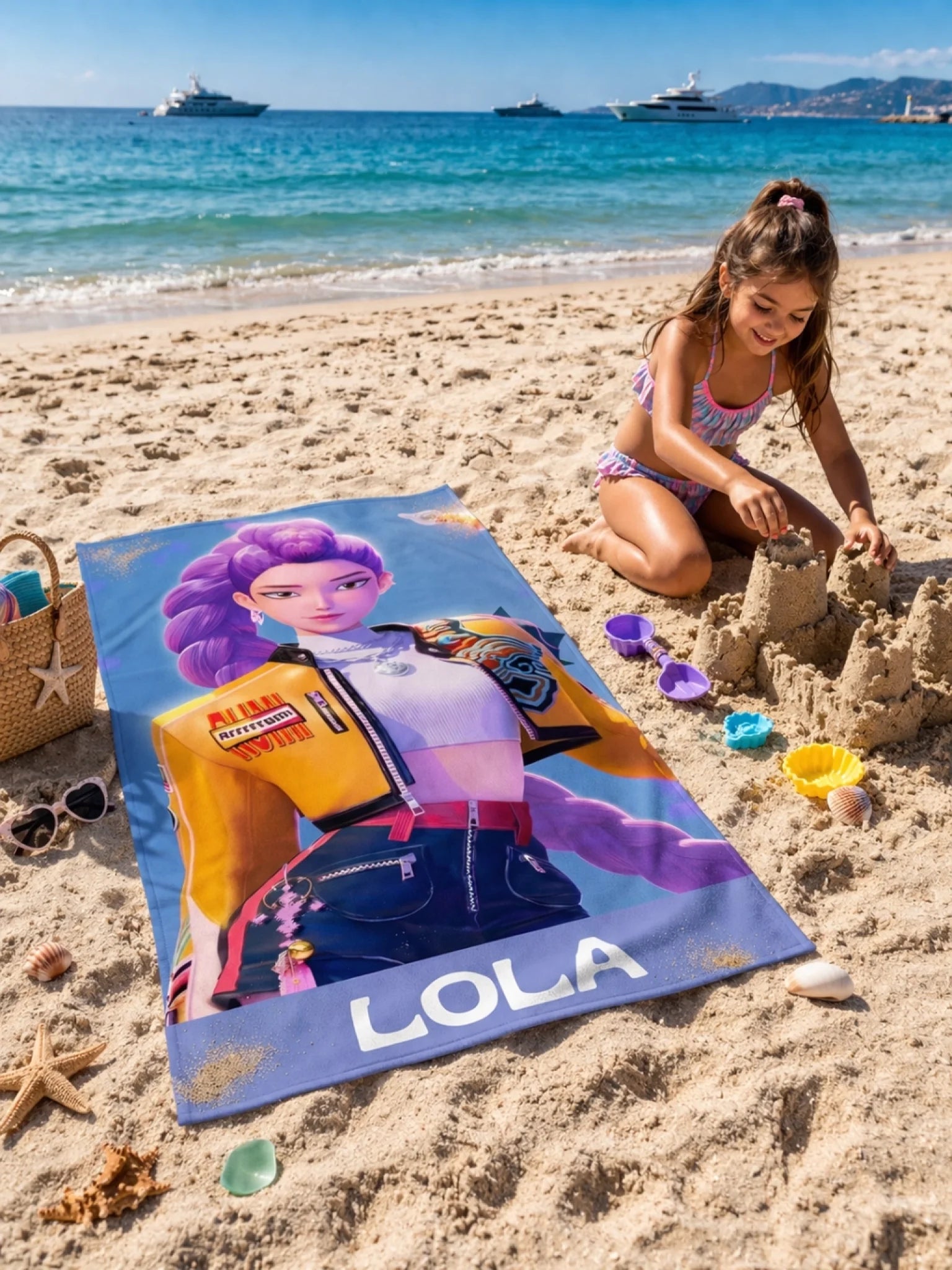 Plage ensoleillée et château de sable
