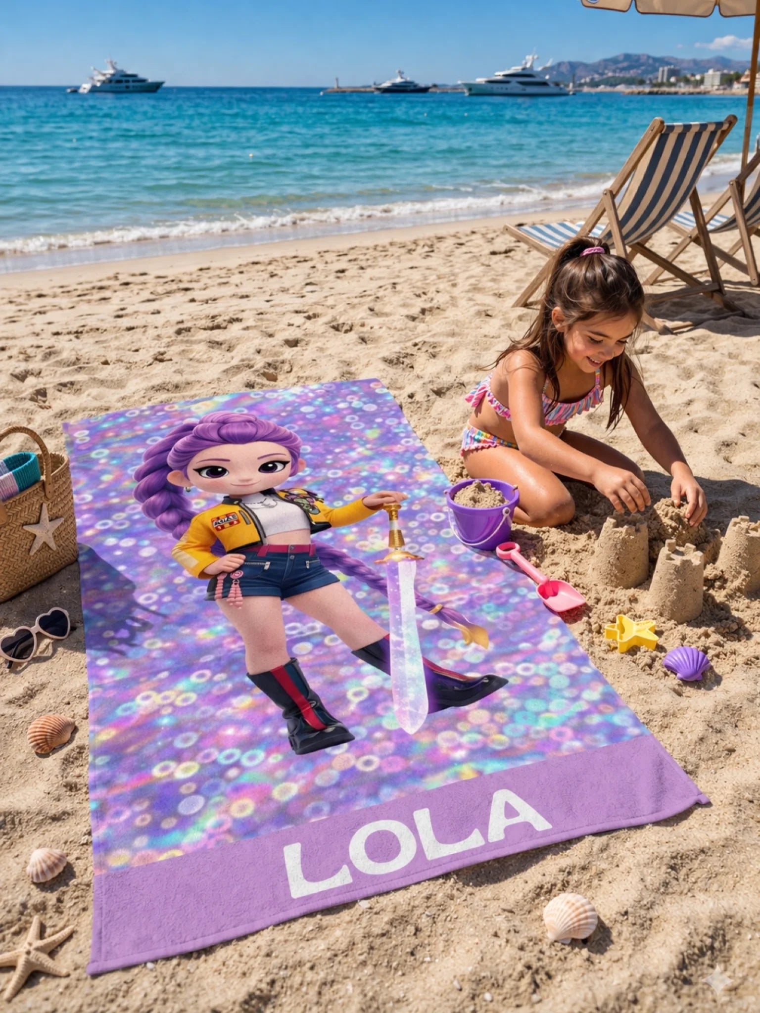 Plage ensoleillée et château de sable (1)