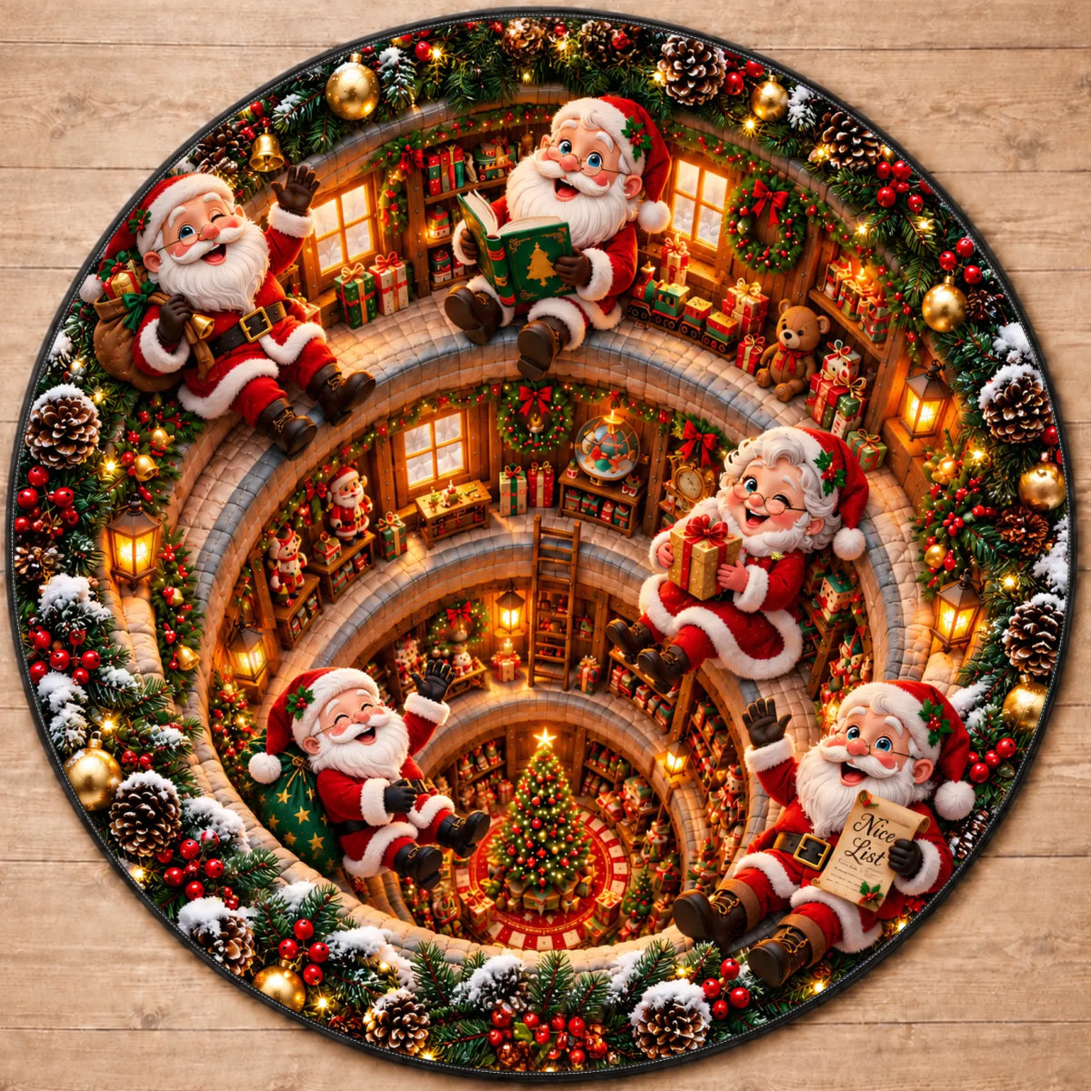 Tapis rond personnalisé Rangement - Cadeaux de Noël
