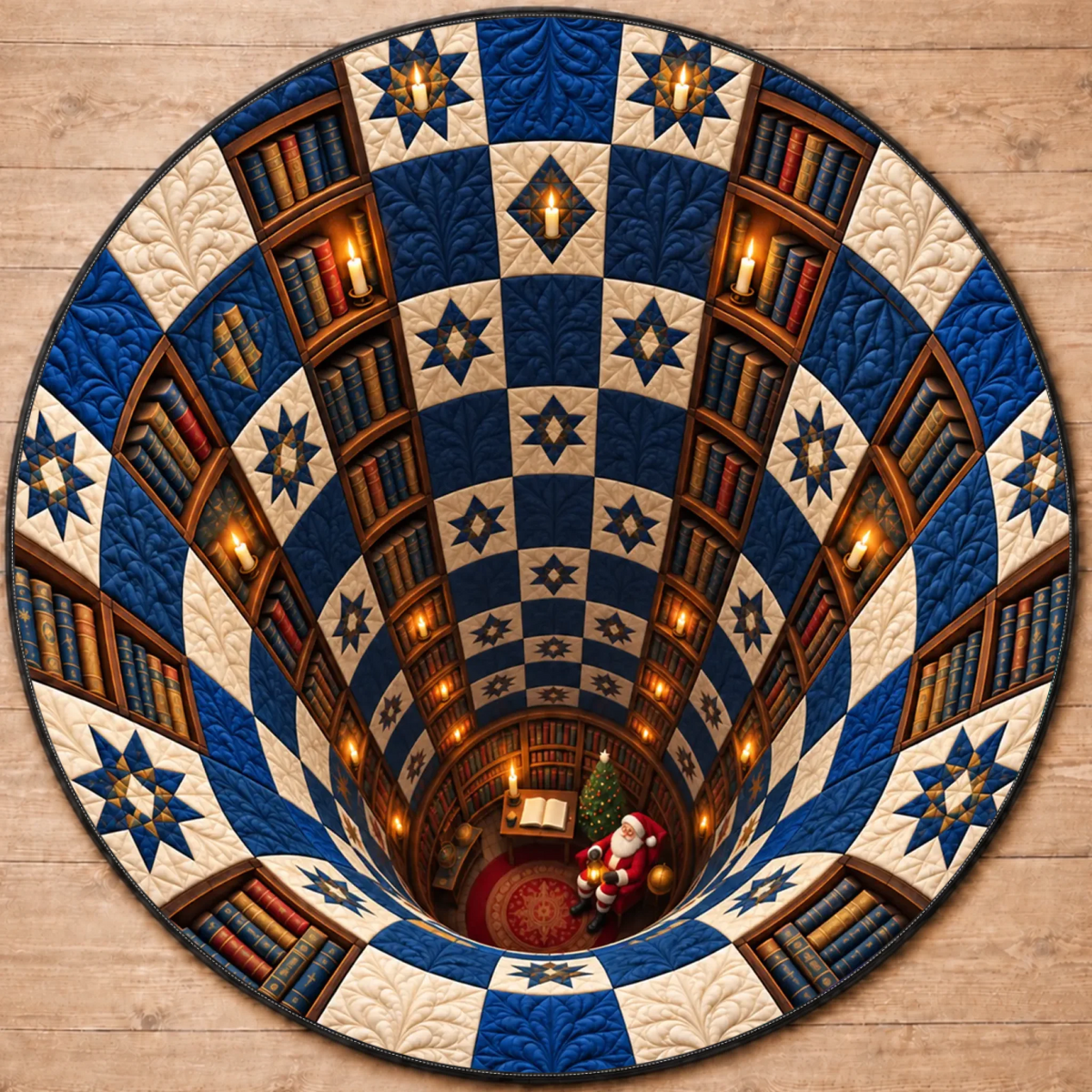 Tapis rond personnalisé Bibliothèque - Cadeaux de Noël
